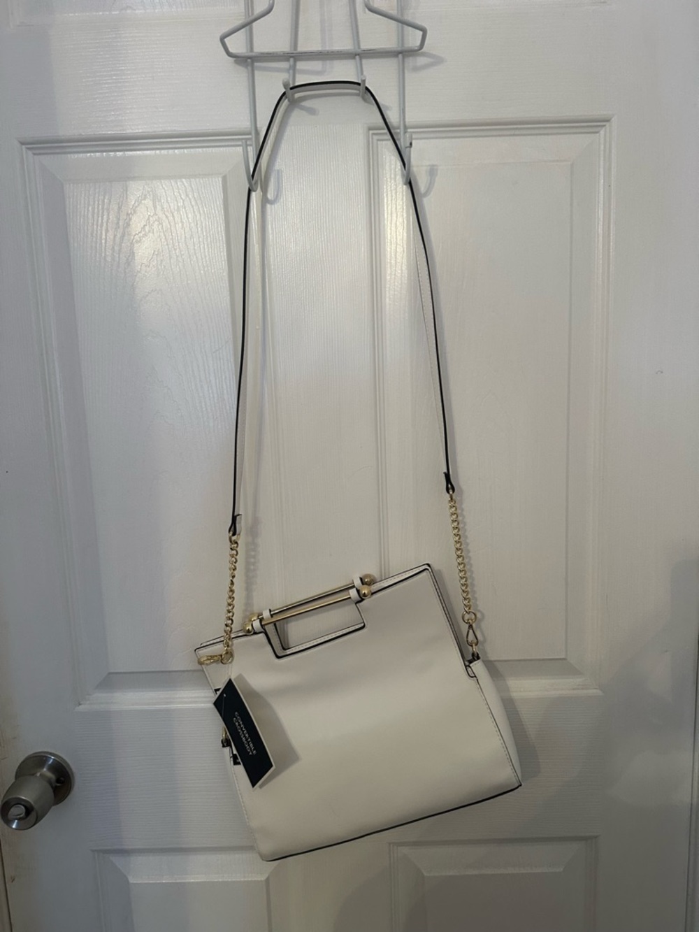 Nine West White Crossbody with Gold Chain and Frame Handle